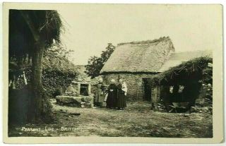 Rppc Peasant Life Brittany France Women Child Stone Hut Home Real Photo Postcard