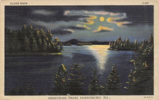 Harrisburg Illinois Pounds Lake By The Light Of The Silvery Moon 1935 Linen Pc
