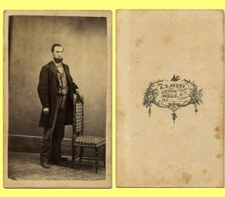 Exc 1860s Cdv Morris Ny,  Man Touching Empty Chair (dead Wife?)