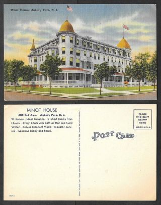 Old Postcard - Asbury Park,  Jersey - Minot House,  Hotel