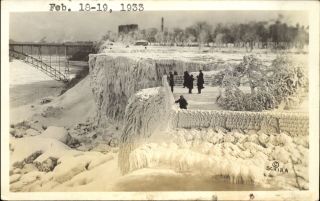 Rppc Frozen Waterfall And Overlook Bridge Niagara? Schira Photo Dated 1933