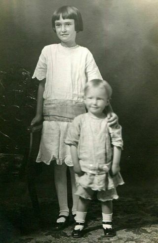 Rppc Darling Children Little Girl & Boy Antique Real Photo Postcard C 1910