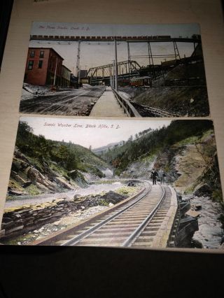 2 Postcards 3 Tracks Railroad Train People Scenic Wonder Line Men Black Hill Sd