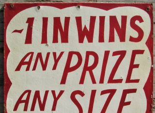 VINTAGE CARNIVAL GAME SIGN 1 IN WINS ANY PRIZE target midway arcade game ride 3