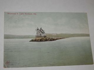 Rockland Maine - Rare Old Postcard - Breakwater And Light House