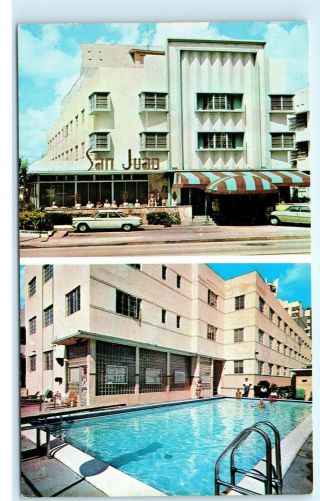 San Juan Hotel Collins Avenue Miami Beach Florida Pool Cars Vintage Postcard C38