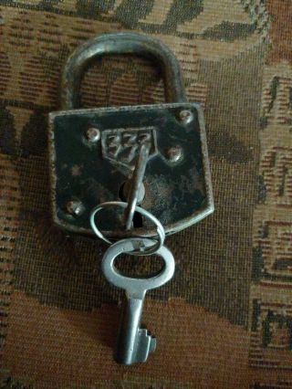 Vintage Rare " 333 " Padlock / Lock With 2 Keys