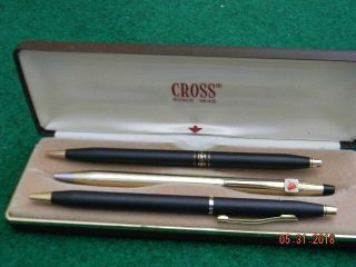 Cross Gold & Black Ball Pen & Pencil & 12k G.  F.  Ball Pen With Box