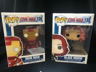 Funko Pop Marvel Capt America Civil War Iron Man 126 And Black Widow 132