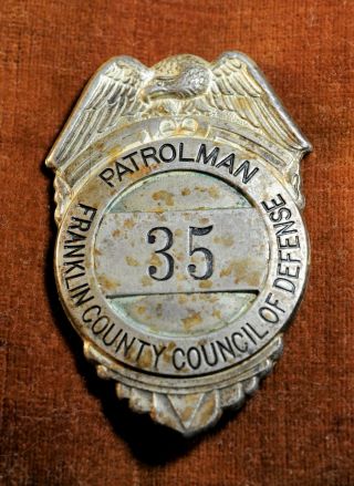 Vintage Obsolete Franklin County Council Of Defense - Patrolman