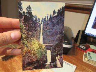 Vintage Old Postcard Oregon Multnomah Falls Waterfall Bridge Observation Deck