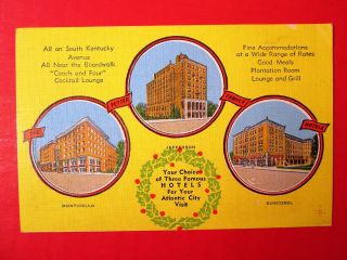 Old Postcard Nj Atlantic City Multiview Monticello Jefferson Boscobel Hotels