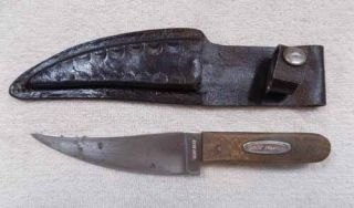 Vintage Cock Fighter 7 " Knife W/black Leather Sheath - Handmade