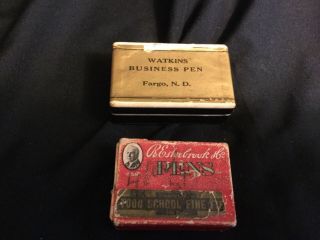 2 Vintage Boxes Of Ink Pen Tips,  Watkins Business Pen,  Fargo Nd,  Esterbrook 1000