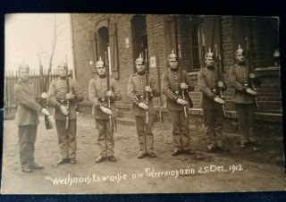 German Wwi Era Rppc Soldiers Full Uniform W/ Rifles Christmas 1912