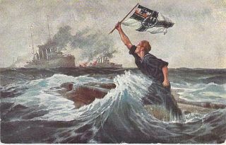 Ww1 8 Dec.  1914 German U - Boat Sailor Waving Flag At Enemy Vintage Postcard