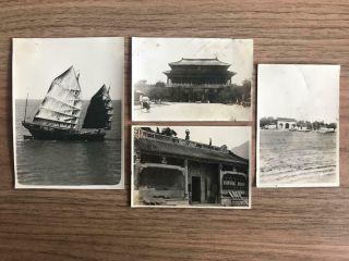 4 Photographs 1930s Views In Peking China Wei Hai Wei And Chinese Junk