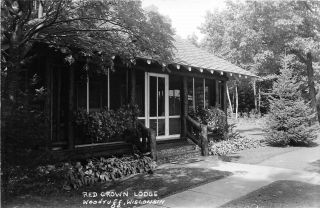 Woodruff Wisconsin 1940s Rppc Real Photo Postcard Red Crown Lodge Cabin