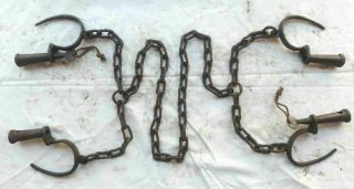 Old Vintage Antique Strong Heavy Iron Long chain Rare Adjustable Lock Handcuffs 5