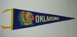Large 27 " Old Vintage 1950s Oklahoma Indian Chief With Headdress Graphic Pennant
