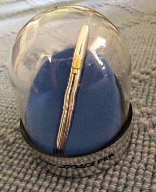 Fisher Space Pen Bullet Ballpoint Silver Tone In Clear Dome Display Container