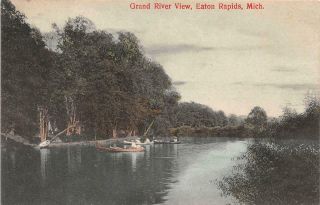 Eaton Rapids Mi 1907 - 14 View Along The Grand River Vintage Michigan Gem,  552