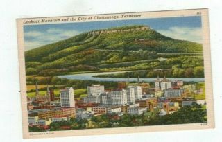 Tn Chattanooga Tennessee Antique Linen Post Card Aerial View And Lookout Mtn