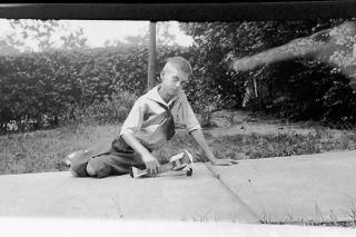 6 Vintage 1920 ' s Photo Negs of Cute Lonely Boy Playing Model Airplane in Corn, 3