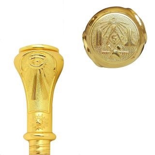 Masonic Walking Stick Master Mason Travel Cane w/ Solid Metal Handle Gold C 2