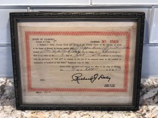 Mayor Richard J.  Daley County Clerk Chicago 1953 Business License Old Frame
