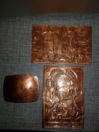 2 Vintage Copper Postcards,  Native American,  Kachina,  Southwest