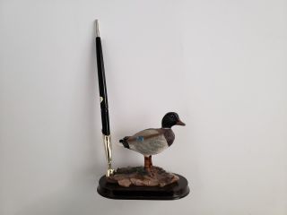 Mallard Duck Ceramic Desk Fancy Stylish " Brass " Ballpoint Writing Pen Holder