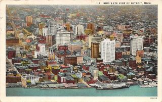 Postcard Mi Birds Eye View Of Detroit Michigan Vintage Posted 1931 Pc