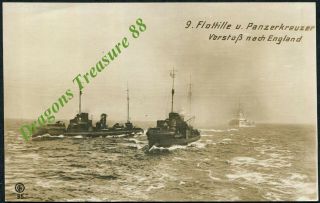 Germany,  Wwi,  Postcard,  9th Flotilla Of German Battleships Advance On England
