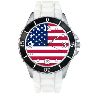 United States Of America Flag White Silicone Band Mens Ladies Wrist Watch Sew553