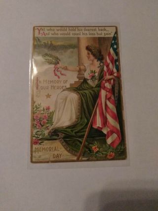 Antique Memorial Day Lady Liberty American Flag Artist Signed Chapman Postcard
