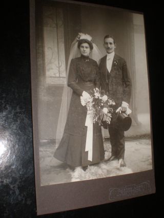 Old Cabinet Photograph Wedding Bride Groom By Lang Regensburg Germany 1900s