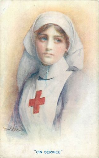 Raphael Tuck & Sons Postcard No.  8845 " On Service " Series Red Cross Nurse