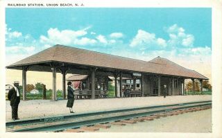 Jersey Postcard: People Wait At Railroad Station,  Union Beach,  Nj