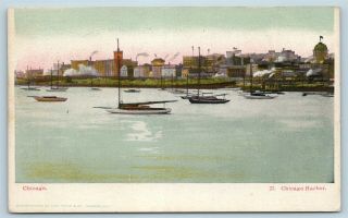 Postcard Il Chicago Pre 1908 Curt Teich View Of Chicago Harbor Boats T14