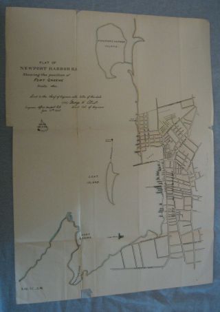 1885 Plat Map Newport Harbor R.  I.  Showing Fort Greene Maybe Hand Drawn