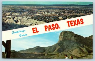 Postcard Tx Banner Dual View Greetings From El Paso Texas Vintage P8
