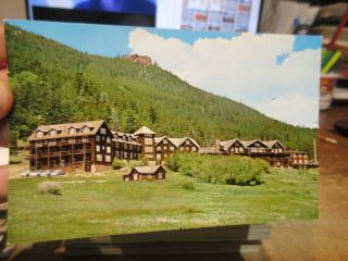 Vintage Old Colorado Postcard Estes Park Chalet Lodge Hotel Inn Parked Cars Logs