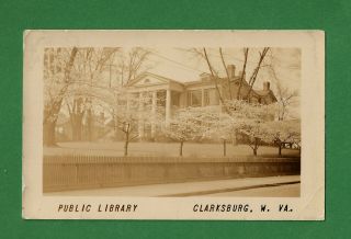 Clarksburg,  Wv,  Real Photo Post Card Of Public Library With Spring Flowers,  1951