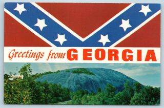 Postcard Ga Banner Dual View Greetings From Georgia Flag Confederacy Vintage O12