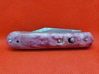 Vintage Single Blade Locking Pocket Knife Pink Swirl Bakelite Handles