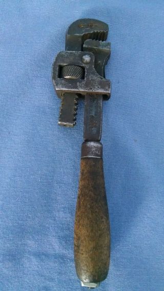 Vintage Antique Stilson 6 Inch Wood Handled Pipe Wrench Wadsworth Mfg.  Co.
