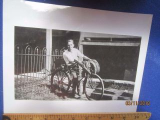 At & T Vintage Photo Young Man On Bicycle With Telephone Wire & Tools