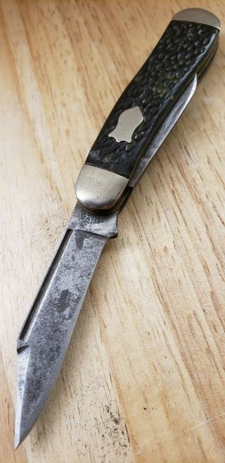 Vintage Utica Cutlery Co Knife/ Dog Leg Jack Pocket Knife/ Usa Made