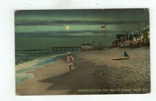 Va Ocean View Virginia Antique 1913 Post Card Moonlight View " U.  S.  S.  Postmark "